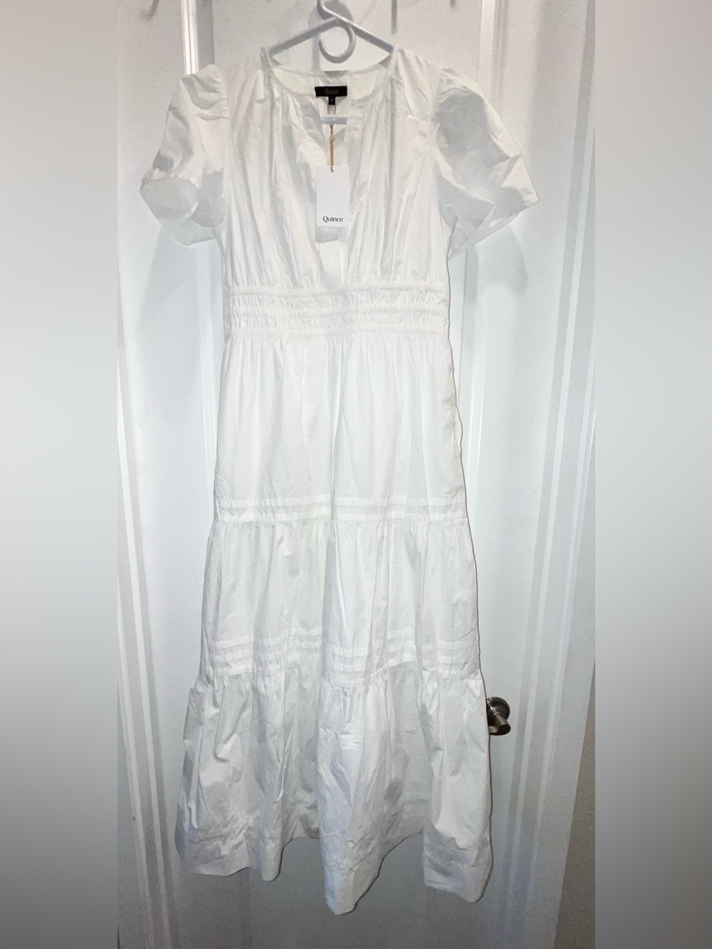 NWT Quince Organic Cotton Poplin tiered white maxi dress - Picture 2 of 5